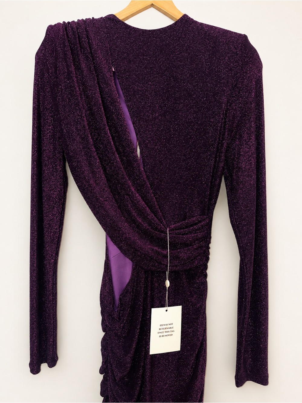 PAYSON PURPLE LONG SLEEVE METALLIC JERSEY CUTOUT DRESS